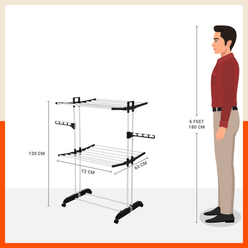 Bathla Mobidry Terra 2 Level Steel Modular Cloth Drying Stand For Home (Black - Medium) Made in India